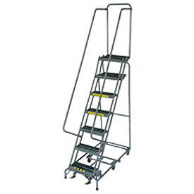 7 Step 24"" W Grip All Directional Steel Rolling Ladder w/ Cal OSHA Handrail