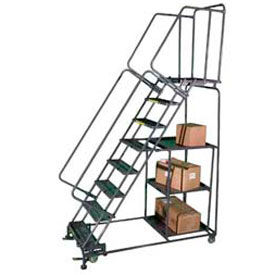 10 Step Steel Stock Picking Ladder Expanded Tread w/ Cal OSHA Handrail CAL SPL-10-14X