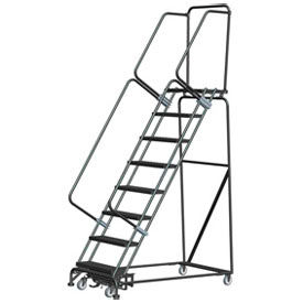 6 Step Steel Rolling Ladder w/ Weight Actuated Lock Step 16""W Serrated Step w/ Cal OSHA Handrail