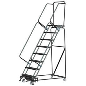 13 Step Steel Rolling Ladder w/ Weight Actuated Lock Step 24""W Serrated Step w/ Cal OSHA Handrail