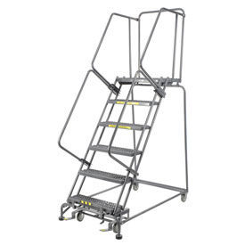 Grip 24""W 6 Step Steel Rolling Ladder 14""D Top Step Lock Type B W/Cal OSHA Handrail