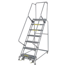 Grip 24""W 7 Step Steel Rolling Ladder 14""D Top Step Lock Type B W/Cal OSHA Handrail