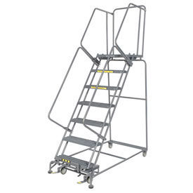 Grip 24""W 7 Step Steel Rolling Ladder 21""D Top Step Lock Type B W/Cal OSHA Handrail