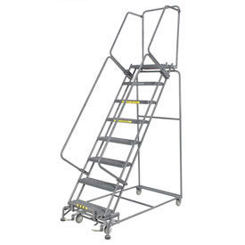 Grip 24""W 8 Step Steel Rolling Ladder 14""D Top Step W/Cal OSHA Handrail