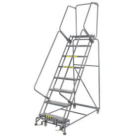 Perforated 24""W 8 Step Steel Rolling Ladder 14""D Top Step W/Cal OSHA Handrail