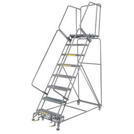 Grip 24""W 8 Step Steel Rolling Ladder 21""D Top Step W/Cal OSHA Handrail