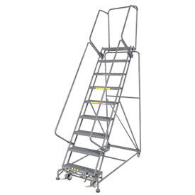 Grip 24""W 9 Step Steel Rolling Ladder 14""D Top Step W/Cal OSHA Handrail