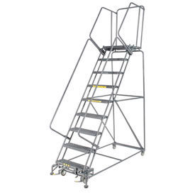 Grip 24""W 9 Step Steel Rolling Ladder 21""D Top Step W/Cal OSHA Handrail