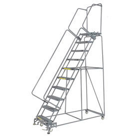 Grip 24""W 10 Step Steel Rolling Ladder 14""D Top Step W/Cal OSHA Handrail