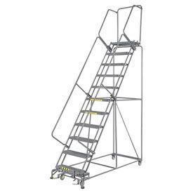 Grip 24""W 11 Step Steel Rolling Ladder 14""D Top Step W/Cal OSHA Handrail