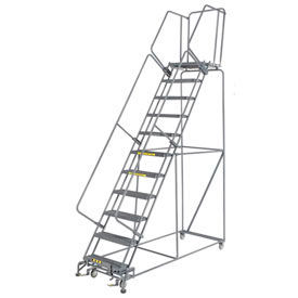 Grip 24""W 11 Step Steel Rolling Ladder 21""D Top Step W/Cal OSHA Handrail