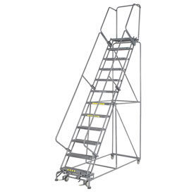 Grip 24""W 12 Step Steel Rolling Ladder 14""D Top Step W/Cal OSHA Handrail