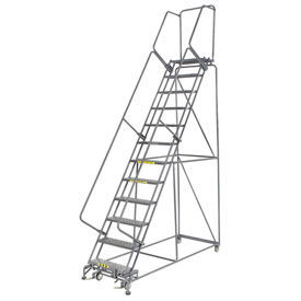 Perforated 24""W 12 Step Steel Rolling Ladder 14""D Top Step W/Cal OSHA Handrail