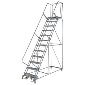 Grip 24""W 12 Step Steel Rolling Ladder 21""D Top Step W/Cal OSHA Handrail