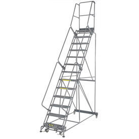 Grip 24""W 13 Step Steel Rolling Ladder 14""D Top Step W/Cal OSHA Handrail