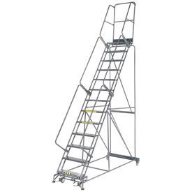 Perforated 24""W 13 Step Steel Rolling Ladder 14""D Top Step W/Cal OSHA Handrail