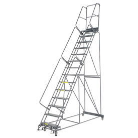 Perforated 24""W 14 Step Steel Rolling Ladder 14""D Top Step W/Cal OSHA Handrail