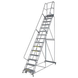 Grip 24""W 15 Step Steel Rolling Ladder 14""D Top Step W/Cal OSHA Handrail