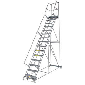 Grip 24""W 15 Step Steel Rolling Ladder 21""D Top Step W/Cal OSHA Handrail