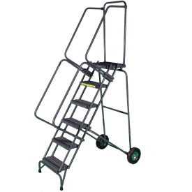 11 Step Steel Fold-N-Store Rolling Ladder Expanded Tread - FAWL-11X