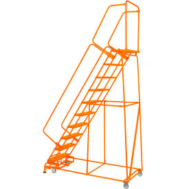 Grip 24""W 9 Step Steel Rolling Ladder 14""D Top Step W/ Handrails Lock Step - Orange - FS093214G-O