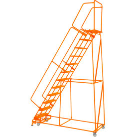 Grip 24""W 11 Step Steel Rolling Ladder 14""D Top Step W/ Handrails Lock Step - Orange - FS113214G-O