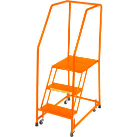 Ballymore Co Inc H31820G-O Grip 16"W 3 Step Steel Rolling Ladder 20"D Top Step W/ Handrails - Orange - H31820G-O image.