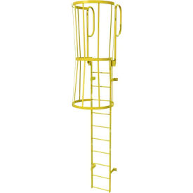 Ballymore 11 Step Steel Caged Walk Through Fixed Access Ladder Yellow