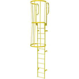 Ballymore 12 Step Steel Caged Walk Through Fixed Access Ladder Yellow