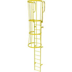 Ballymore 13 Step Steel Caged Walk Through Fixed Access Ladder Yellow