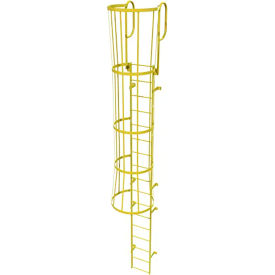 Ballymore 17 Step Steel Caged Walk Through Fixed Access Ladder Yellow