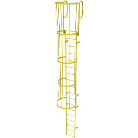 Ballymore 18 Step Steel Caged Walk Through Fixed Access Ladder Yellow