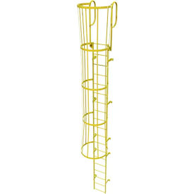 Ballymore 19 Step Steel Caged Walk Through Fixed Access Ladder Yellow