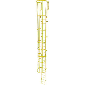 Ballymore 25 Step Steel Caged Walk Through Fixed Access Ladder Yellow