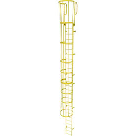 Ballymore 28 Step Steel Caged Walk Through Fixed Access Ladder Yellow