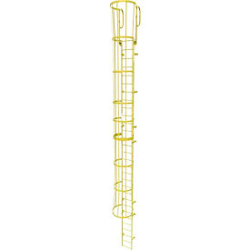 Ballymore 30 Step Steel Caged Walk Through Fixed Access Ladder Yellow