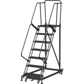 Ballymore Co Inc ML073221G 7 Step Extra Heavy Duty Steel Rolling Safety Ladder - Heavy Duty Serrated Grating - ML073221G image.