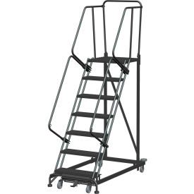 7 Step Extra Heavy Duty Steel Rolling Safety Ladder - Expanded Metal Tread - ML073221X