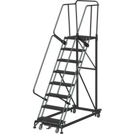 8 Step Extra Heavy Duty Steel Rolling Safety Ladder - Heavy Duty Serrated Grating - ML083221G