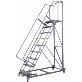 9 Step Extra Heavy Duty Steel Rolling Safety Ladder - Perforated Tread - ML093221P