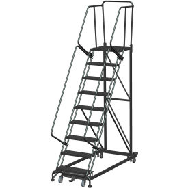 9 Step Extra Heavy Duty Steel Rolling Safety Ladder - Expanded Metal Tread - ML093221X