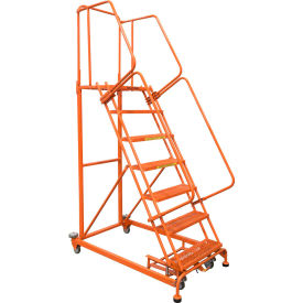 10 Step Orange Extra Heavy Duty Steel Rolling Ladder - Serrated Grating - ML103221G-O