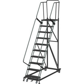 Ballymore Co Inc ML103221G 10 Step Extra Heavy Duty Steel Rolling Safety Ladder - Heavy Duty Serrated Grating - ML103221G image.