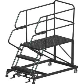 3 Step Heavy Duty Steel Mobile Work Platform W/ Handrails - 36"" x 60"" Platform - SEP3-36-60PD