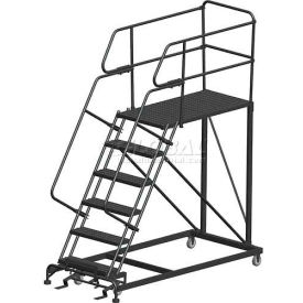 6 Step Heavy Duty Steel Mobile Work Platform W/ Handrails - 36"" x 60"" Platform - SEP6-36-60PD