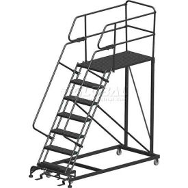 7 Step Heavy Duty Steel Mobile Work Platform W/ Handrails - 36"" x 60"" Platform - SEP7-36-60PD