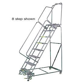 Ballymore Co Inc SS052414G 5 Step Stainless Steel Rolling Safety Ladder, 16"W x 14"D Top Step - Serrated Grating - SS052421G image.