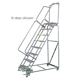 Ballymore Co Inc SS052414P 5 Step Stainless Steel Rolling Safety Ladder, 16"W x 14"D Top Step - Perforated Tread - SS052414P image.