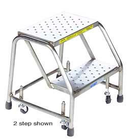 Ballymore Co Inc SS1NP 1 Step 16"W Stainless Steel Rolling Ladder W/O Rails - Perforated Tread - SS1NP image.