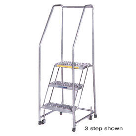 Ballymore Co Inc SS220G 2 Step 16"W Stainless Steel Rolling Ladder W/ Rails - Heavy Duty Serrated Grating - SS220G image.